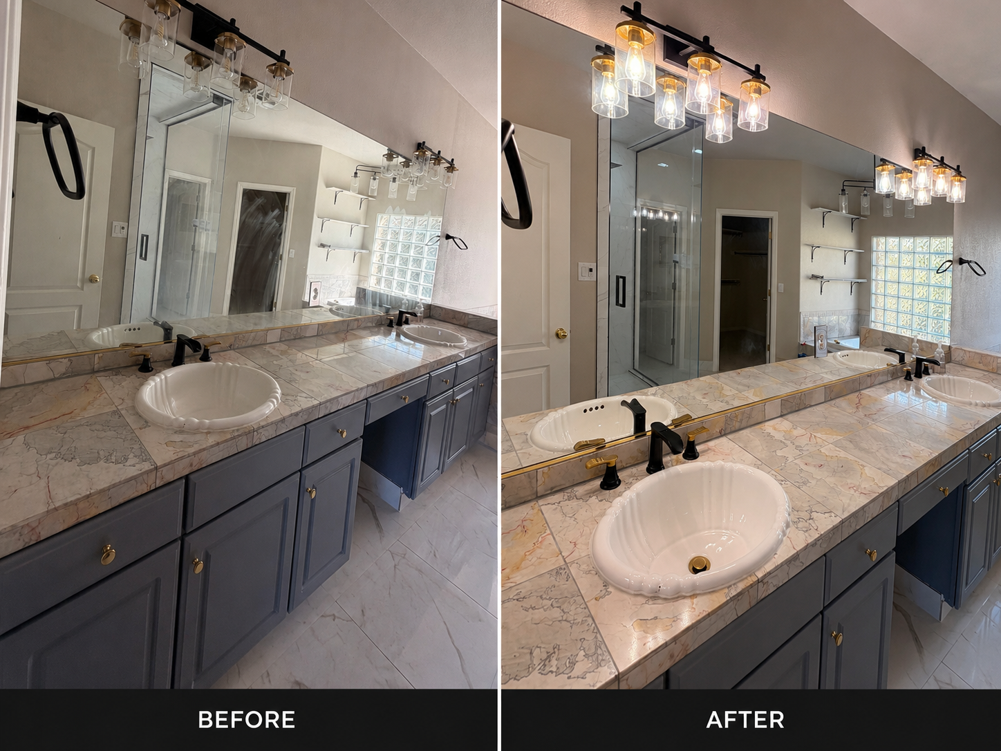Before and after: Double Vanity Bathroom